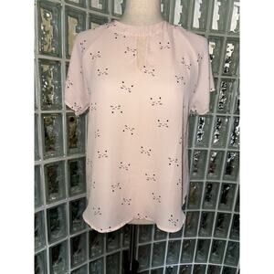 Sweet Rain Pink Cat Keyhole Short Sleeve Frill Top - size  S - OD